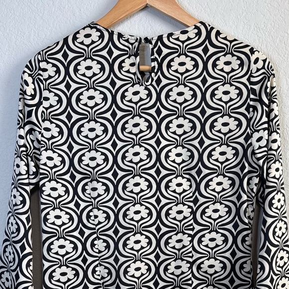 Mango Black Floral Printed Long Sleeve Funky Psychedelic Print Mini Dress Size 4 - Picture 8 of 13